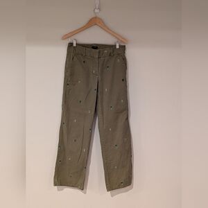 J. Crew Olive Green Embroidered Cotton Chinos